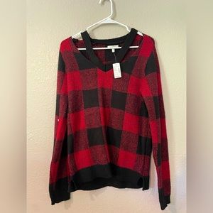 Plaid long sleeve shoulder cut out shirt
